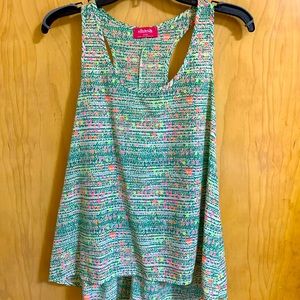 Used. Shasa Shirt. Green and White w/neon splash Colors. Size Small.